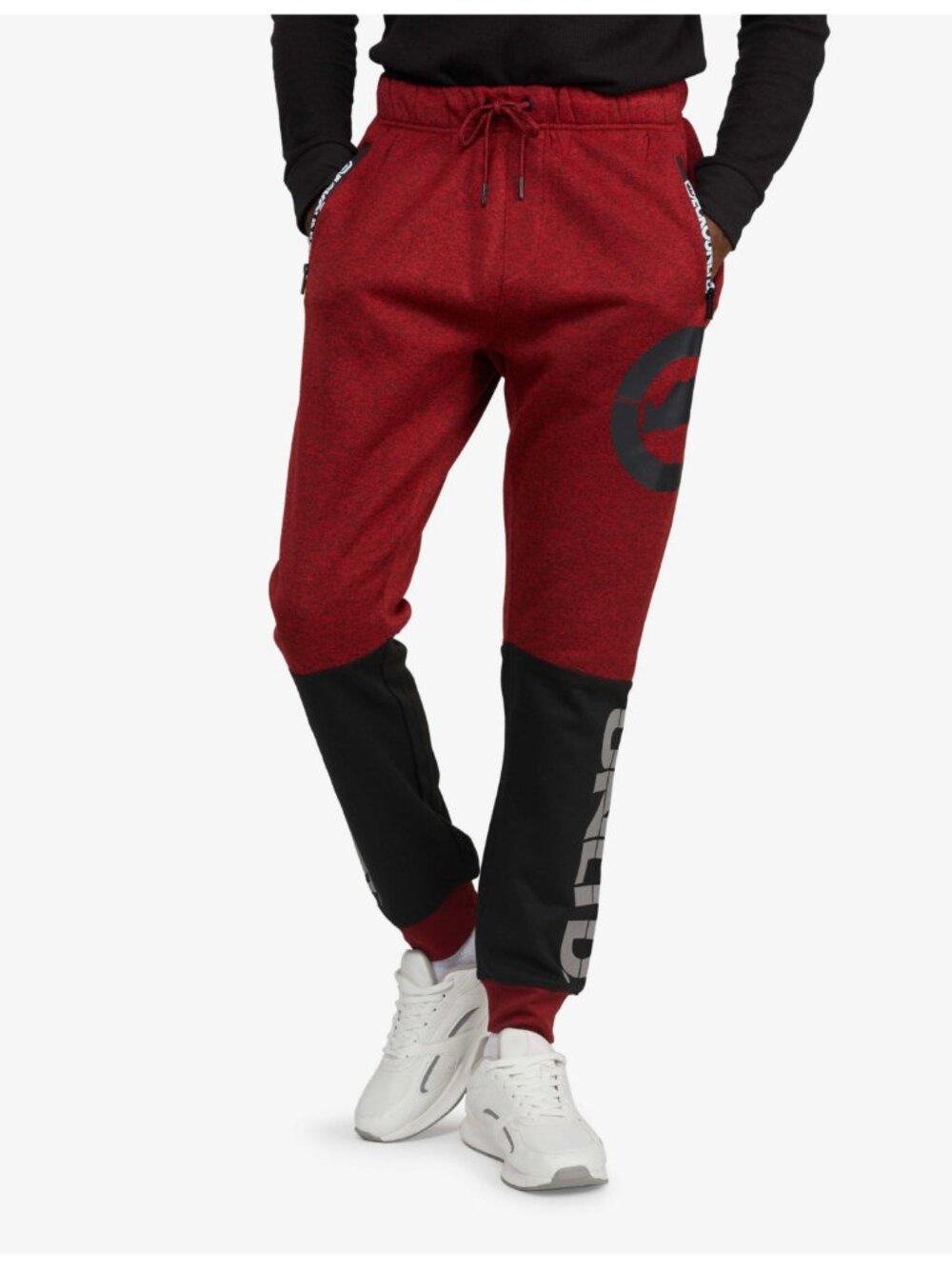 Ecko Unltd Men’s Sweatpants - Puff Print Colorblock Fleece Jogger – Red Marled 
